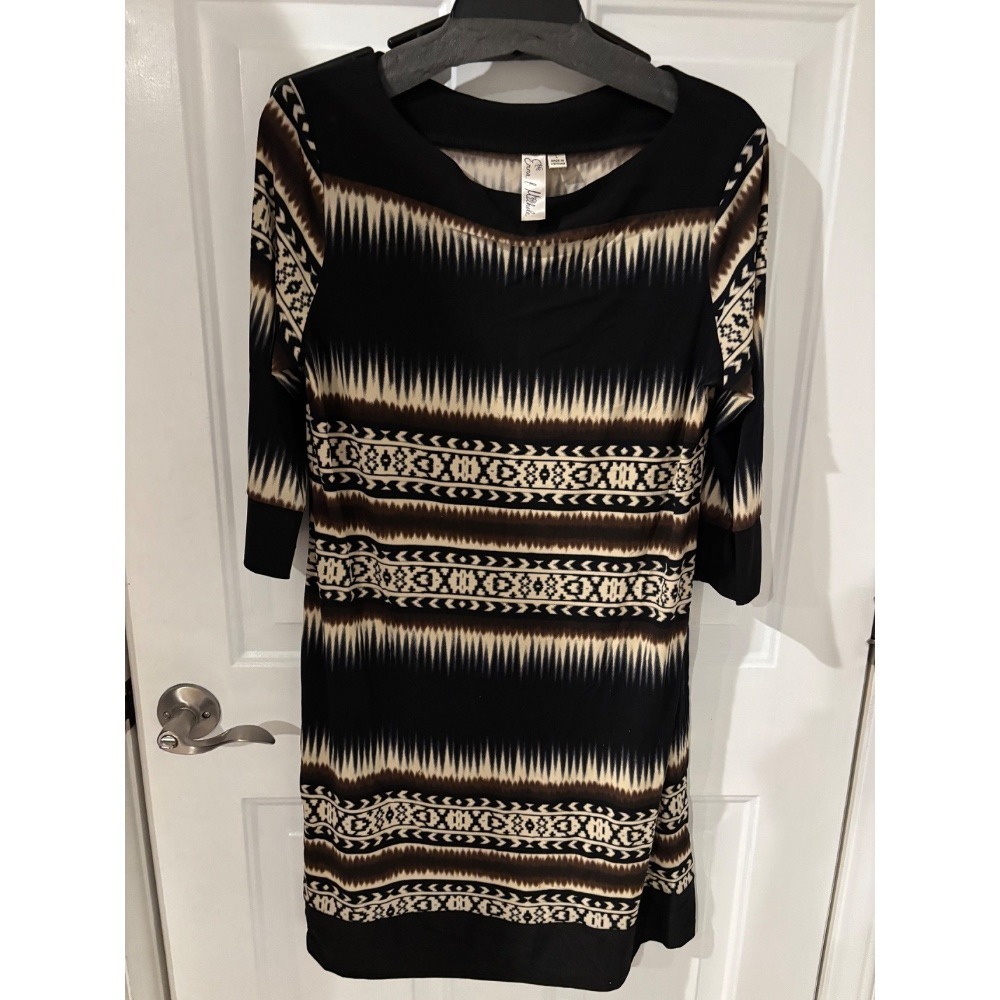 Emma & Michele Aztec Print Dress Long Sleeve Casual Brown Black‎ Size L